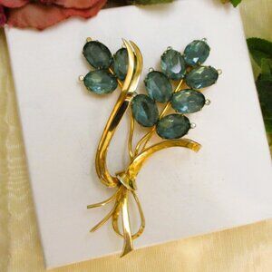 CORO STERLING Gold Vermeil Rhinestone Floral Spray Brooch ~ A. Katz 1947 Brooch